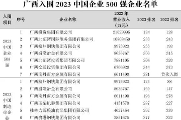 广西7家企业入围2023中国企业500强