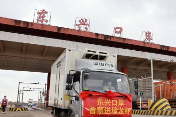 中越边境广西东兴公路口岸（北仑河二桥）首票进境龙虾通关